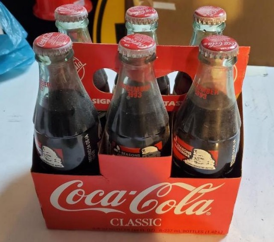 (6) 1993 Coca Cola Classic Commemorative Bottles w/ Paper Carrying Case