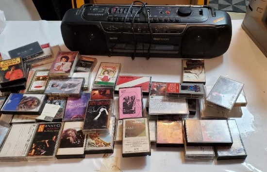 Sanyo Boombox Model MW740 & Assorted Cassette Tapes