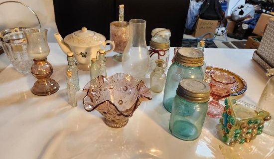 Vintage Glassware; Candle Holders, Mason Jars, Bowls