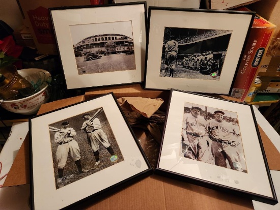 Lot of 4 Framed Black & White Photographs of Micky Mantle with MBL seal with serial number on all