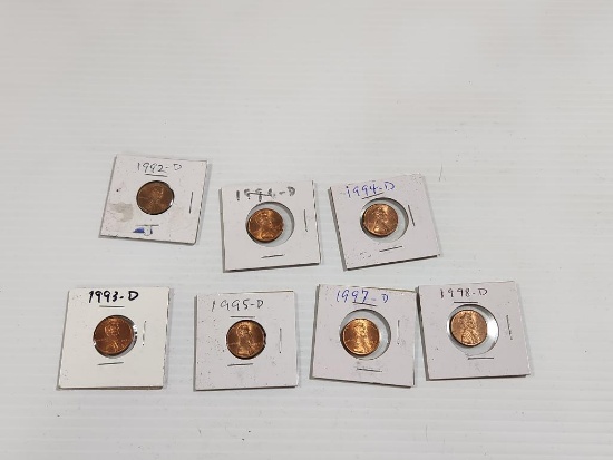 Lot of 7 1990s Lincoln Pennies