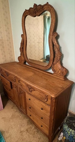 Oakwood Carved Oak Dresser w/ Mirror, Pick up at 64th pacific