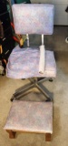 Vintage Chair w/ Wheels & Foot Stool w/ Extra Fabric