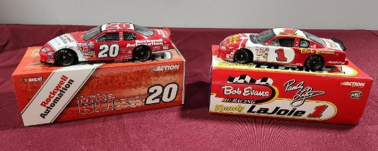 Lot of 2 NASCAR Diecast Cars; #20 Rockwell Mike Bliss & #1 Bob Evans Racing Randy LaJoie