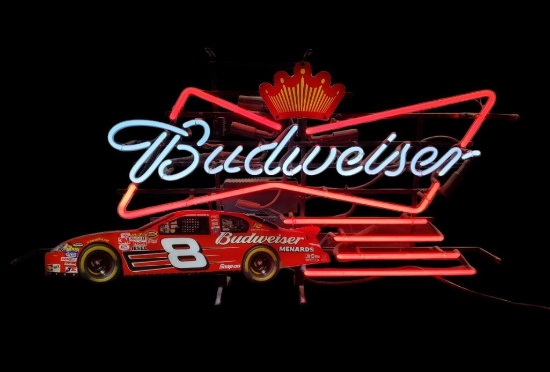 Budweiser Bud Dale Earnhardt Jr Neon Beer and NASCAR Sign