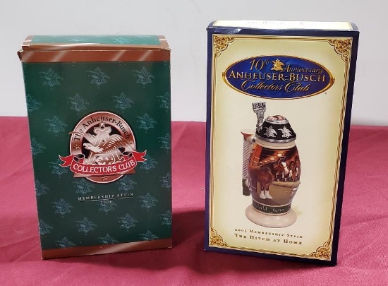 Lot of 2 The Anheuser-Busch Collectors Club Membership Steins 2004 & 2005