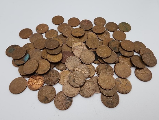 (100) 1950s Wheat Pennies - Mostly "D"