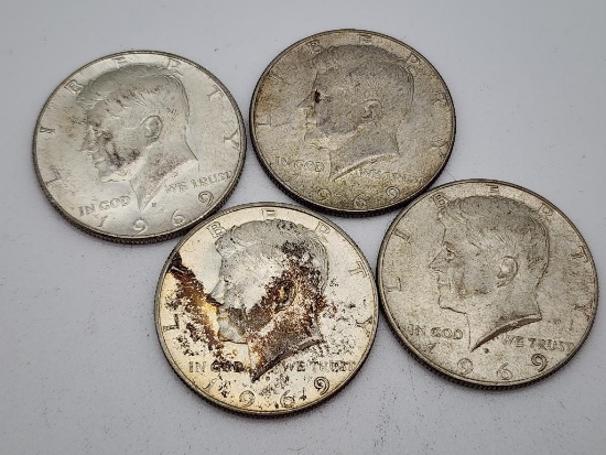 (4) 1969 "D" Kennedy Half Dollars - 40% Silver