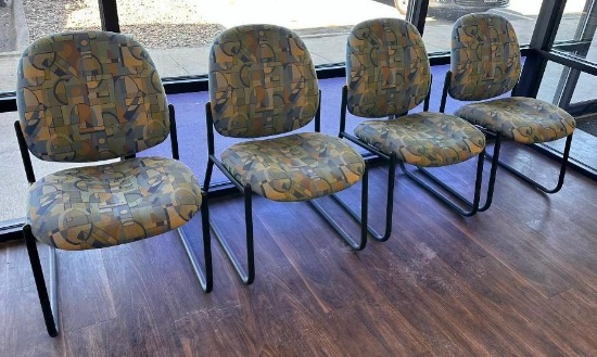 4 - Contemporary Lobby Chairs with Abstract Designed Padding & Metal Frames