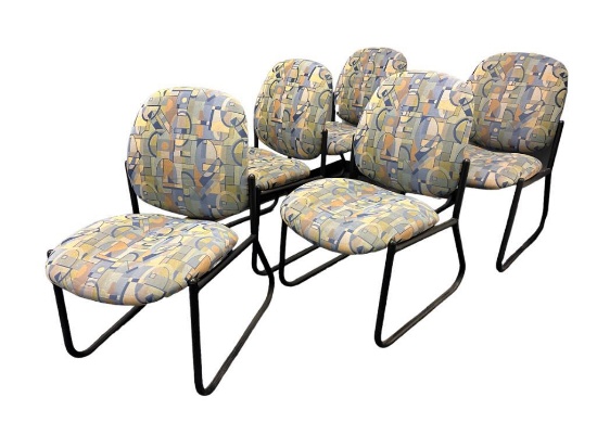 5 - Contemporary Lobby Chairs with Abstract Designed Padding & Metal Frames