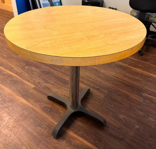 Round Top Laminate Table, 30in Diameter, Single Pedestal Base, 30in H