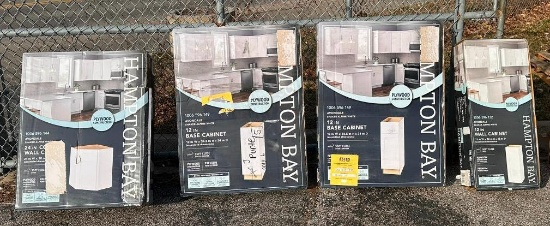 4 New in Box Hampton Bay White Cabinets, Wall and Base Cabinets