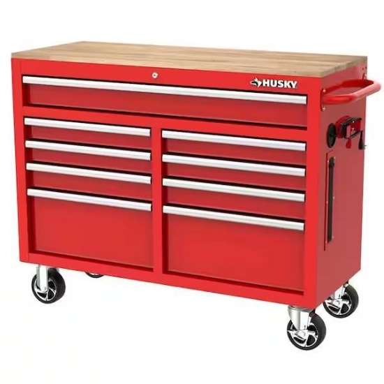 Husky Tool Storage 46 in. Wide Gloss Red Mobile Workbench Cabinet, New in Box