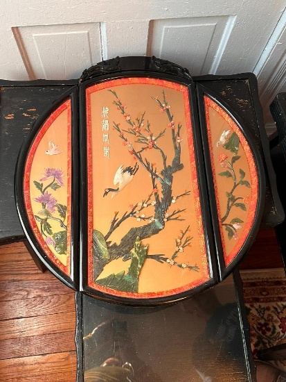 Ornate Vintage Chinese Tri-Fold Double Sided Wall Art or Table Top Tray
