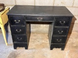 Antique Solid Wood Double Pedestal Desk, Repainted, VG Condition