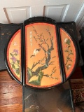 Ornate Vintage Chinese Tri-Fold Double Sided Wall Art or Table Top Tray