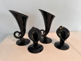 Four Piece Black Amethyst Glass Vase Set