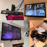 4 Camera Security System w/ 2 Monitors, DVR, 4+ Cameras, Mouse - Buyer To Remove