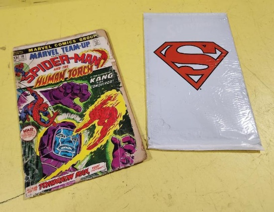 Two Vintage Comic Books, Superman and Spider-Man & Human Torch
