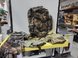 Group of 5 Camo and Army Green Duffel Bags and Canvas Bags