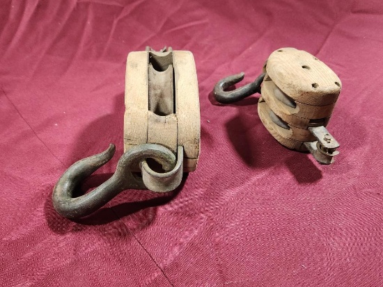 Pair of Antique Block Pulleys w/ Hooks