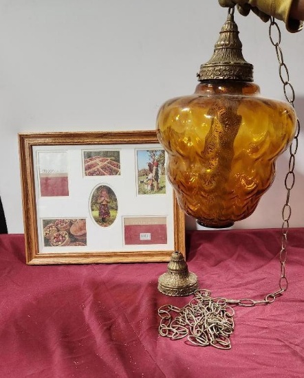 1970's Era Amber Swag Lamp w/ Picture Frame