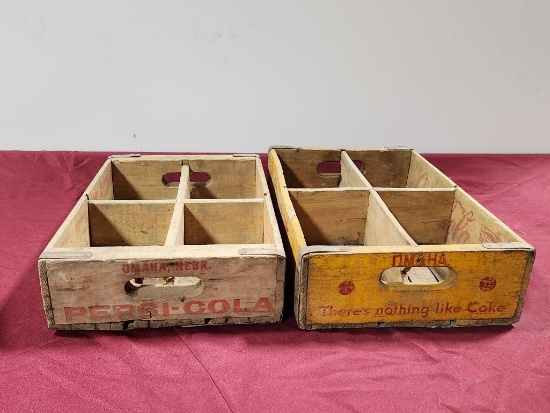 Two Antique Wood Soda Crates, Coca-Cola and Pepsi-Cola