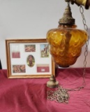 1970's Era Amber Swag Lamp w/ Picture Frame