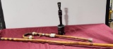Cane, Walking Stick and Wood Carved African Pipe