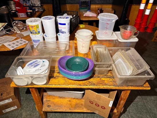 Random Group of Containers, Baskets, Glass Batter Bowl, Cold Food Pans
