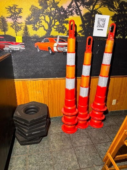 Lot of 8, Large, 2-Part Road Cone and Base, Heavy-Duty Weighted Bases, Large Orange & White Cones