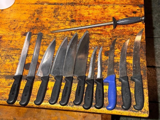 11 Kitchen Knives and 1 Sharpener, Cozzini and Victorinox, NSF