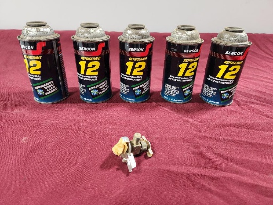 5 Sealed New Cans of Sercon R-12 Refrigerant, 12oz, Piercing Valves