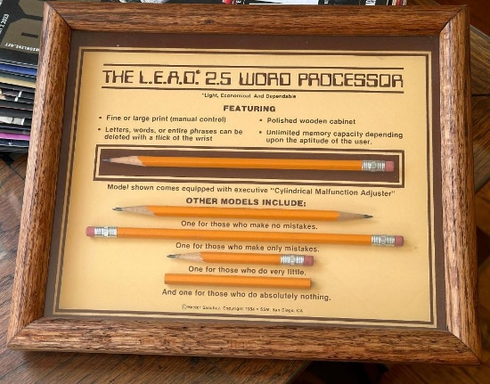 The LEAD 2.5 Word Processor - Framed Pencil Display