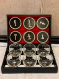 Vintage Chess Cocktail Glass and Coaster Set
