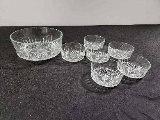 Seven Piece Cut Glass Serving Bowls, 1 Large, 6 Smaller