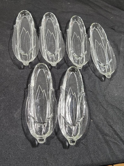 Six Glass Figural Corn on the Cob Dishes