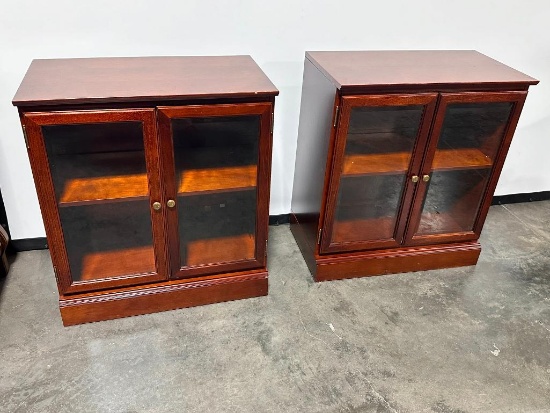 Matched Set of Two, Wood Cabinets w/ Glass Doors, Great Finish, 1 Shelf Each, 29in x 16in x 32in H
