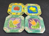 Set of 4, Sarah Purifoy Hand Painted Plates, Fruit and Vegetable Pattern