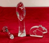 Glass Stopper, Glass Mice Paperweight, Signed Glass Vase