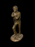 J. Daly Bronze Sculpture c. 1979 No. 2 of 12 (2/12) - Barefoot, Shirtless Man w/ Shovel, 22in H