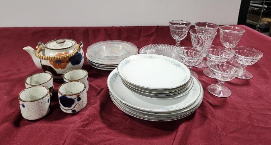 Noritake China Roseberry Plates, Oriental Tea Set & Sherbet Cups