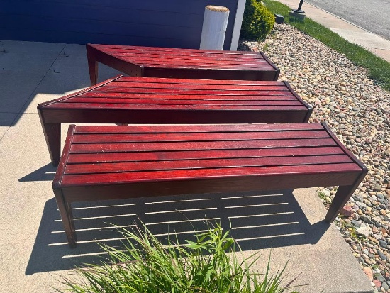 Set of Four Waiting Area Wood Benches, 2 Straight, 2 w/ Angle for Making L-Shape or U-Shape