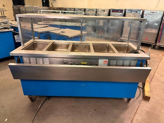 Delfield Shelleyglas NSF Custom KH-5-NU Heated Serving Counter, 5-Pan Buffet Warmer, Mobile