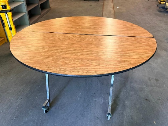 Laminate Top 60in Round Folding Portable Mobile Table, Great Lunch or Card Table, Space Saver