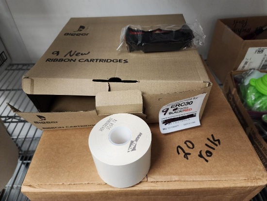 20 Rolls MaxStick X2 2-1/4in x 170ft Receipt Paper Rolls and 9 New Ribbon Cartridges