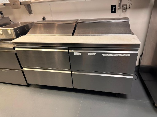 Delfield Welbilt D4464NP-16 Sandwich / Salad Refrigerated Prep Table, 4-Drawer, 2 Hinge Tops, Mobile
