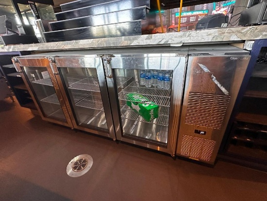 GlasTender C1FB84G 3-Section Glass Door Backbar Undercounter Refrigerator on Mobile Base