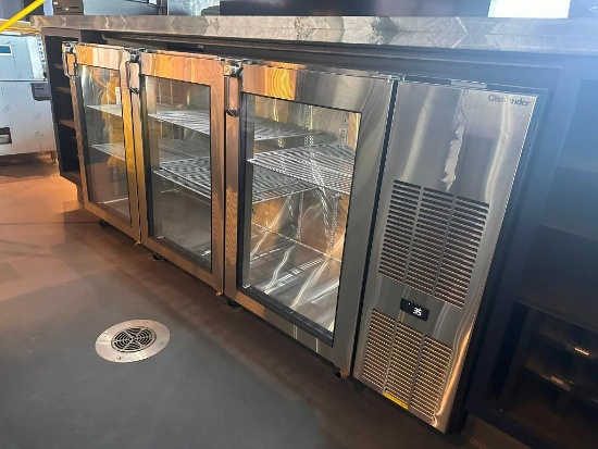 GlasTender C1FB84G 3-Section Glass Door Backbar Undercounter Refrigerator on Mobile Base