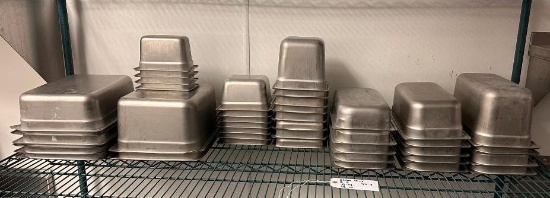 41 Steam Pans, (8) 1/2 Size, (14) 1/3 Size, (15) 1/6 Size, (4) 1/9 Size